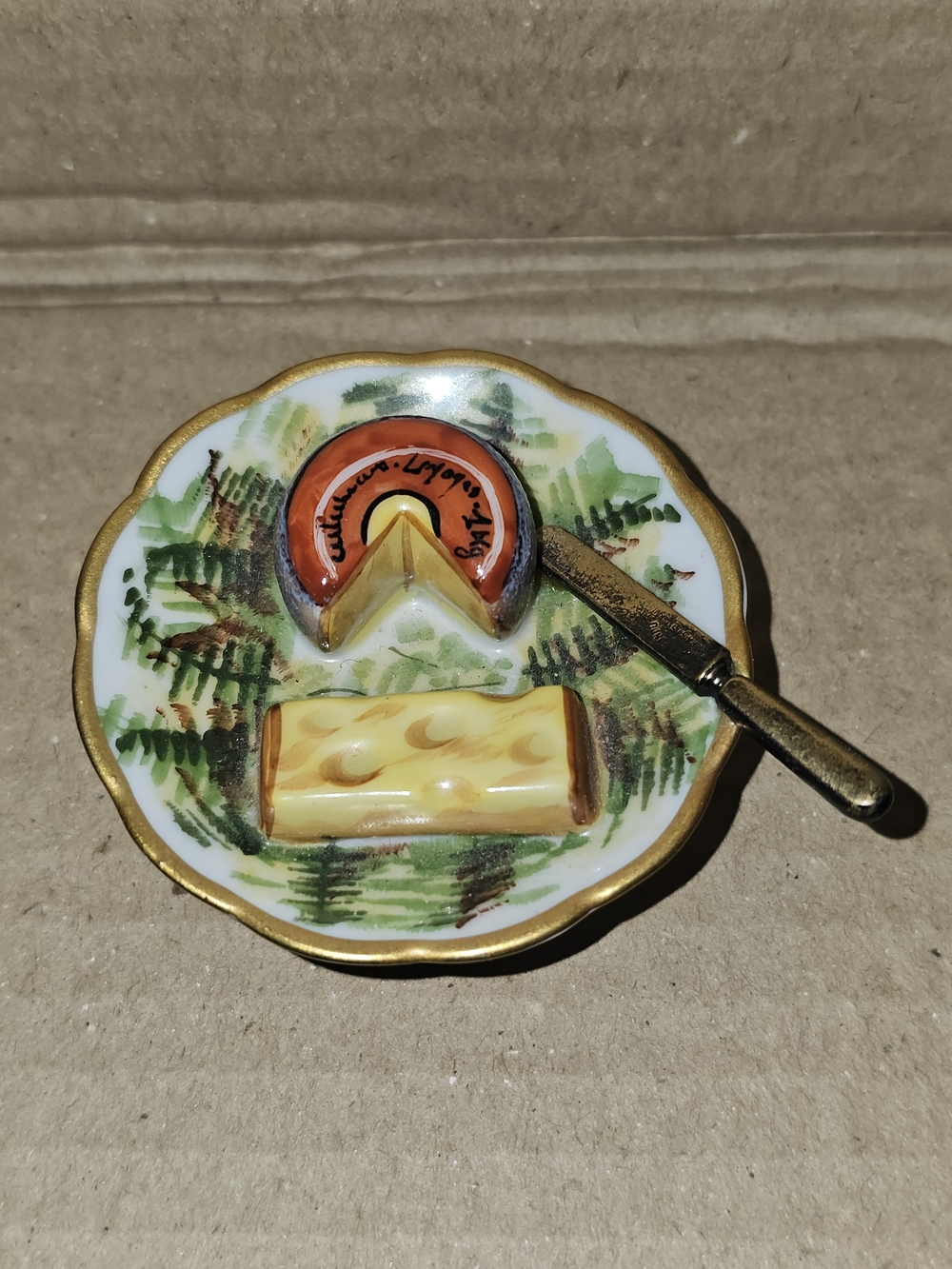 Limoges Porcelain Cheese Plate Miniature with Knife - Hand-Painted